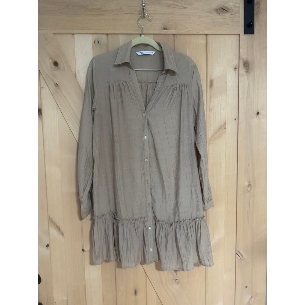 ZARA Women's Tan Button-Down DRESS